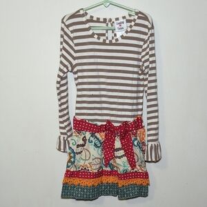 Counting Daisies Stripes + Paisley Colorful Dress Bell Sleeves Bow Girls Size 8